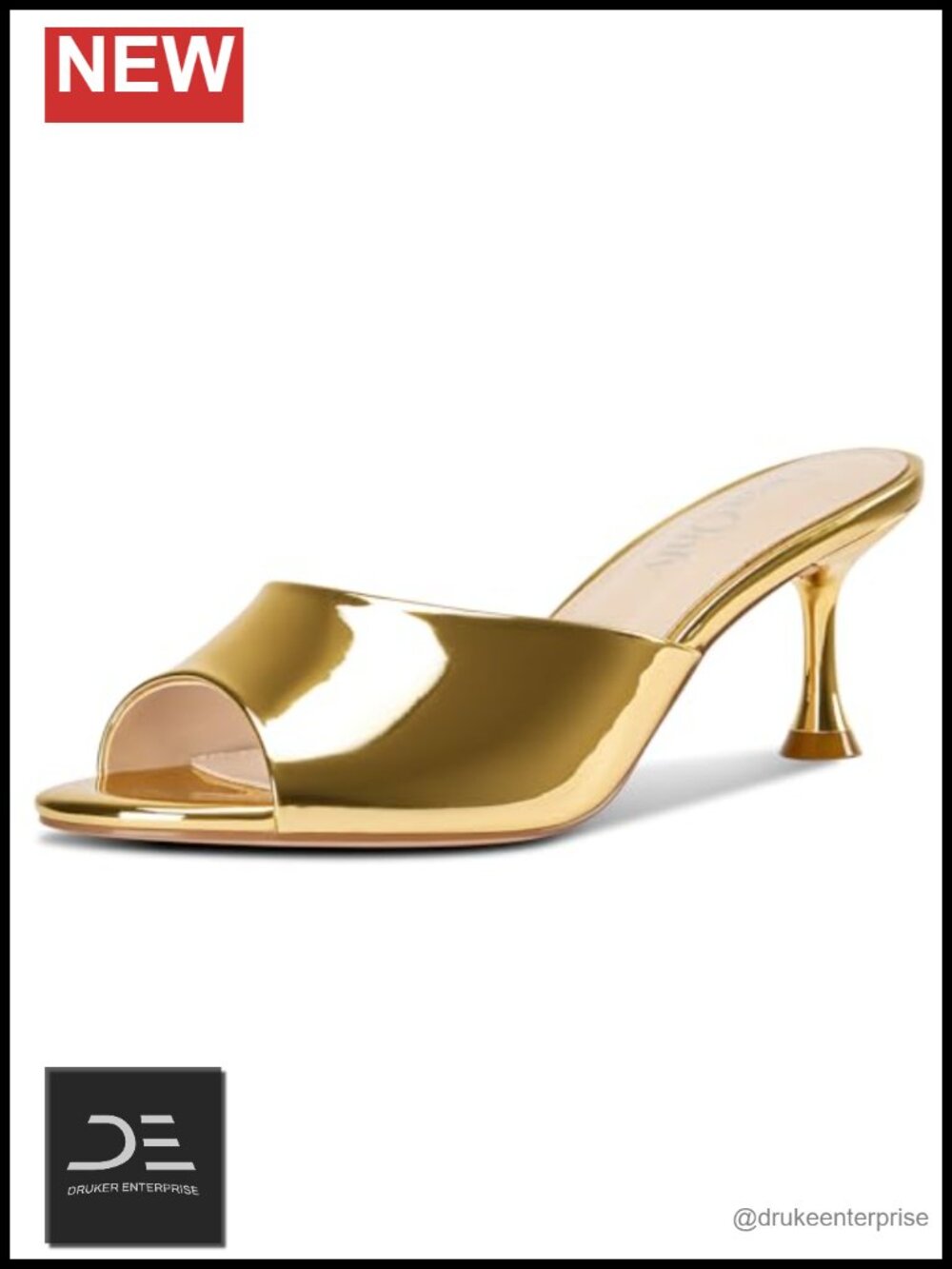 Patent Leather Open Toe Kitten Heel Mules Slip On Stiletto Heels 2.6 Inch